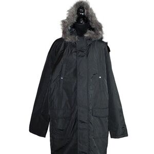 ASOS DESIGN 🔥Parka🔥 Jacket in Black with Faux Fur Trim Hood - SZ XL